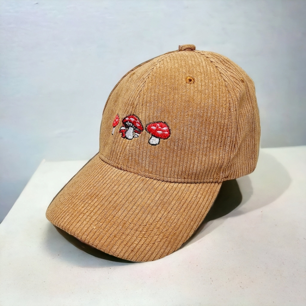 Corduroy Khaki Mushroom Baseball Cap Hat One size